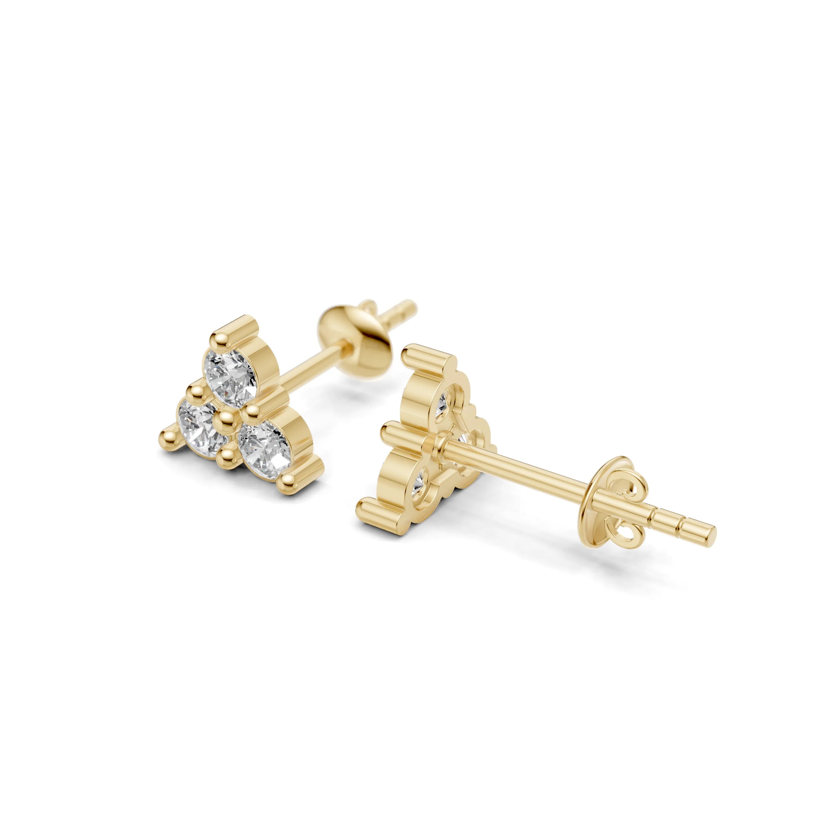 Pargold Solid Gold Elegant Trio Diamond Stud Earrings -Gold_Diamond_Diamond_Static_Gold