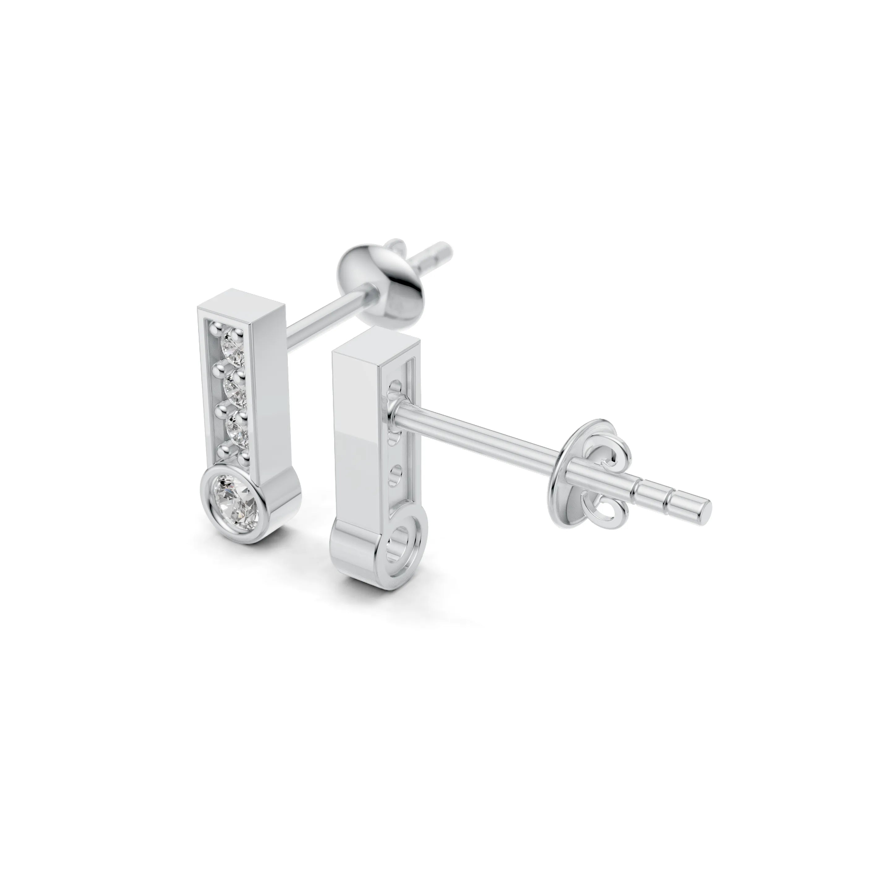 Pargold Solid Gold Elegant Gemstone Bar Earrings -Silver_Diamond_Diamond_Static_Silver