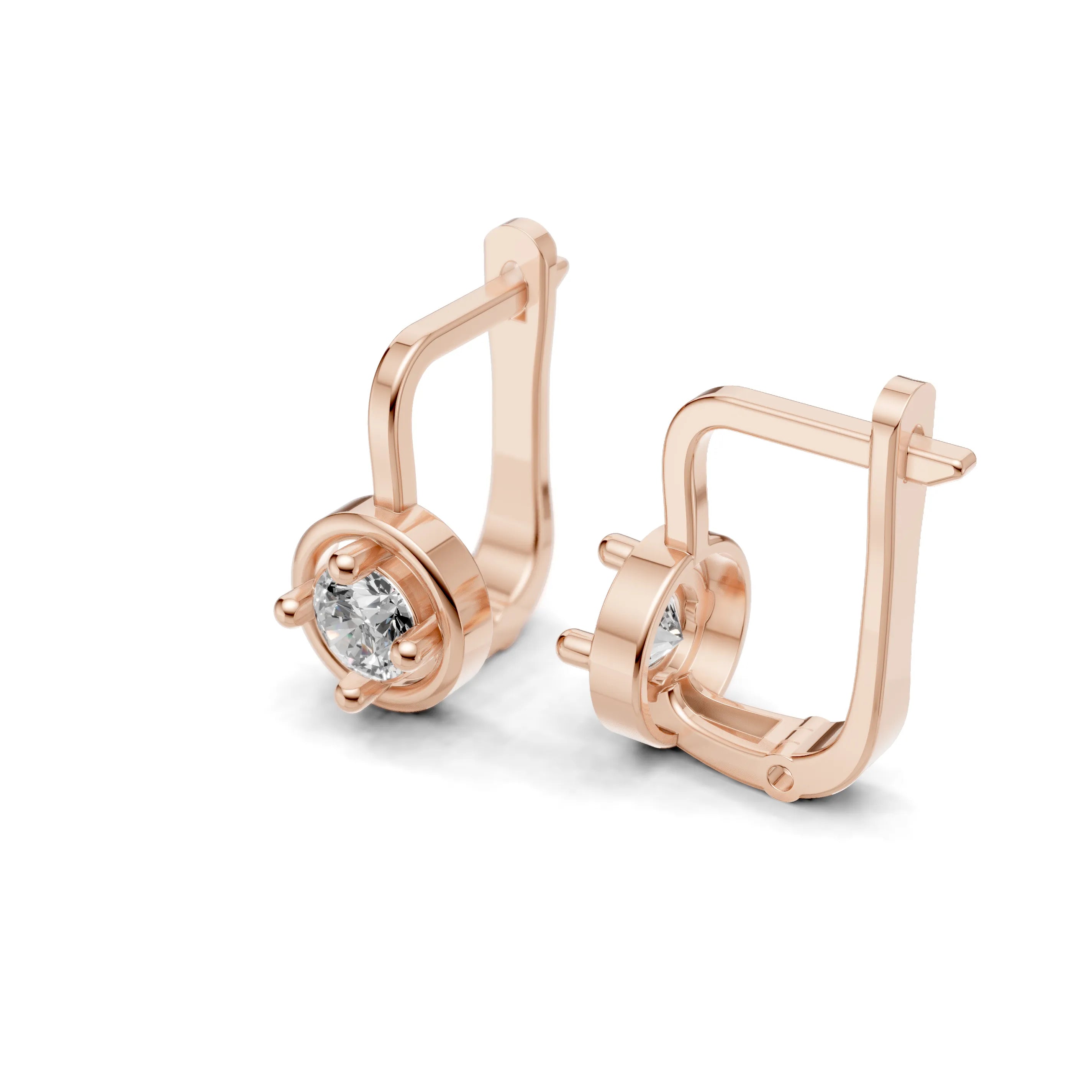 Pargold Solid Gold Elegant Radiant-Cut Solitaire Earrings -Rose_Diamond_Static_Rose