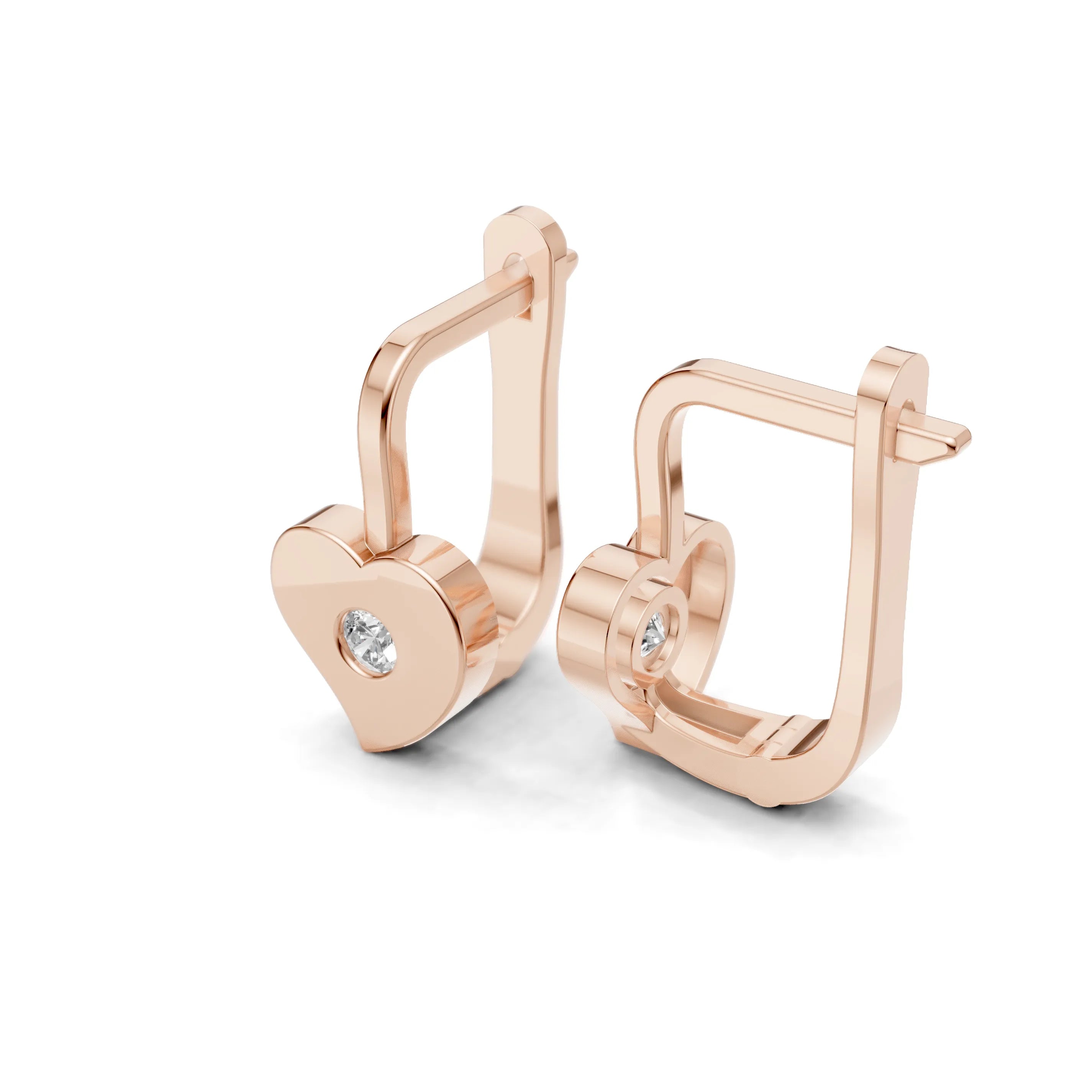 Pargold Solid Gold Heart-Shaped Diamond Huggie Earrings -Rose_Diamond_Static_Rose