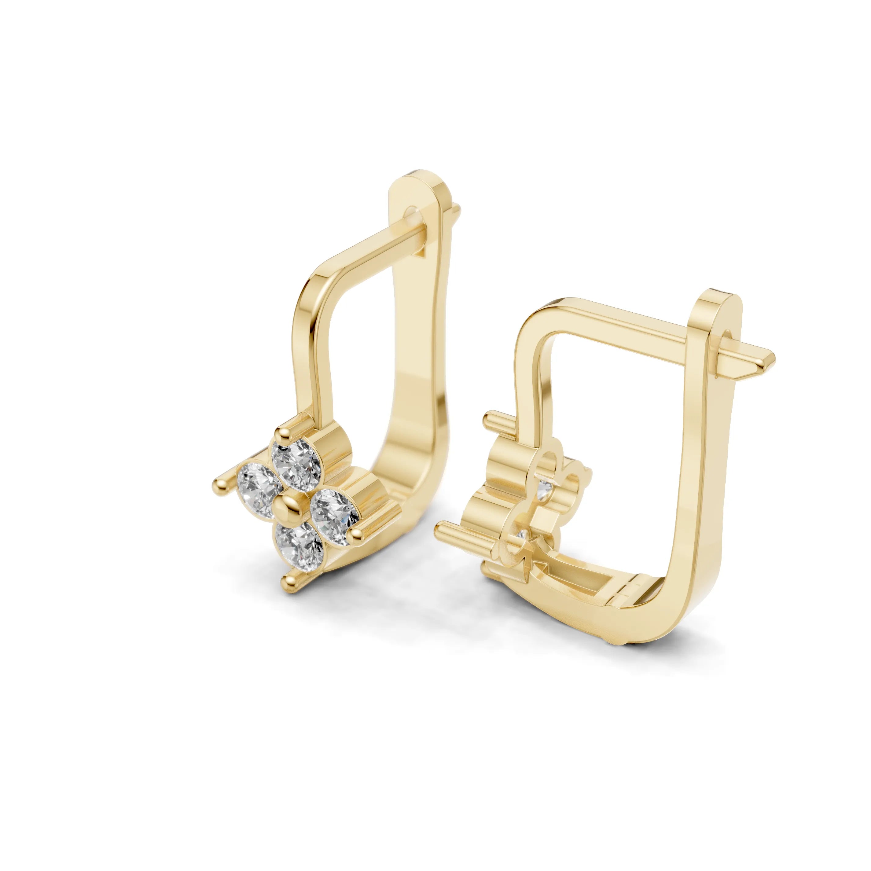 Pargold Solid Gold Floral Diamond Cluster Earrings -Gold_Diamond_Diamond_Static_Gold