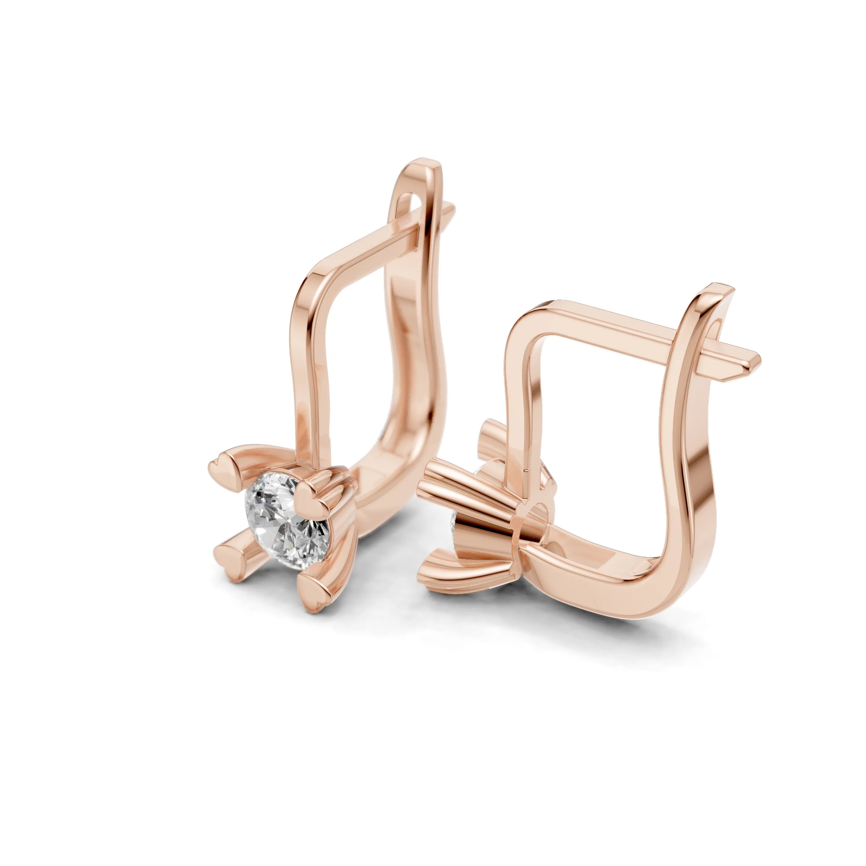 Pargold Solid Gold Heart-Crafted Diamond Huggie Earrings -Rose_Diamond_Static_Rose