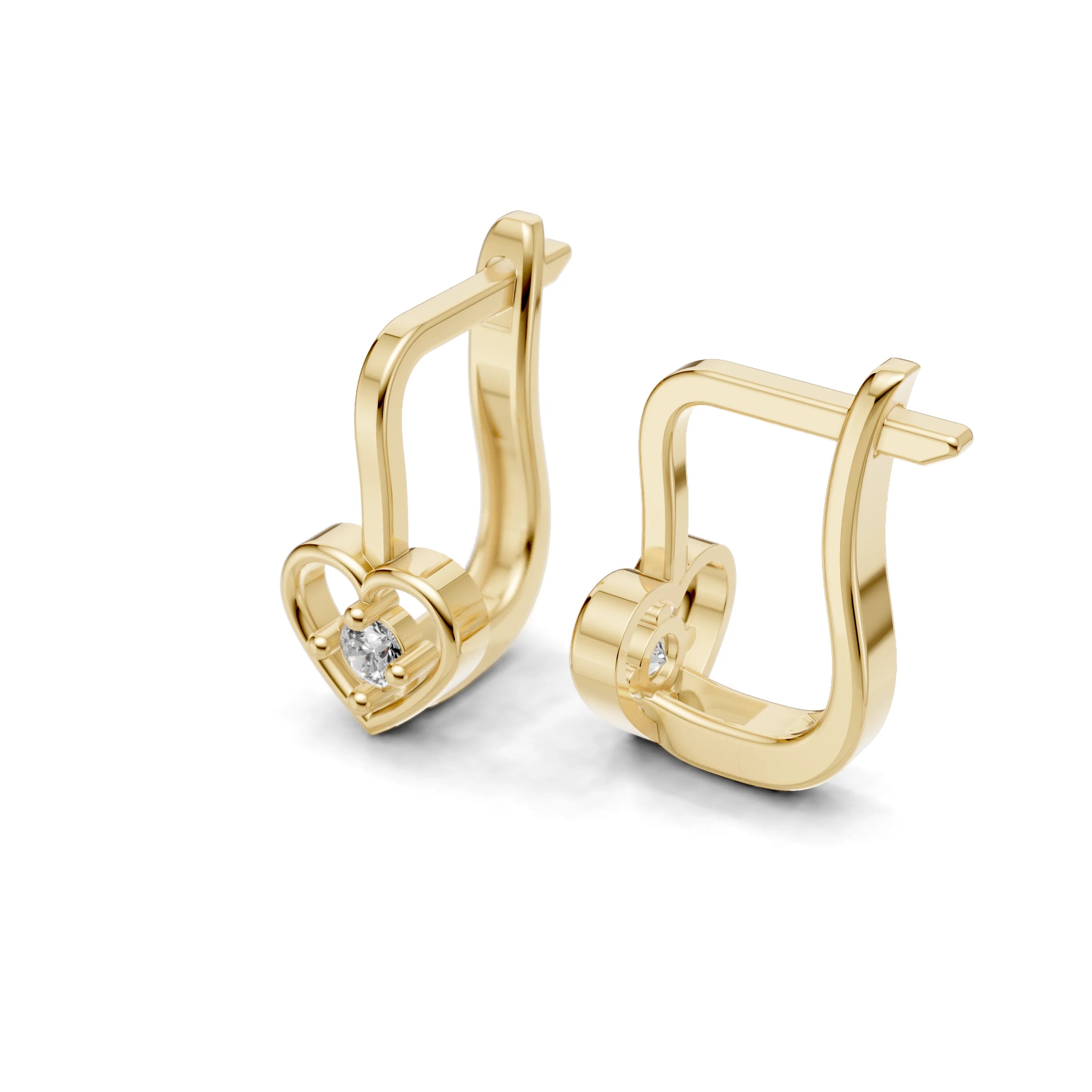 Pargold Solid Gold Heart-Shaped Gemstone Hoop Earrings -Gold_Diamond_Static_Gold