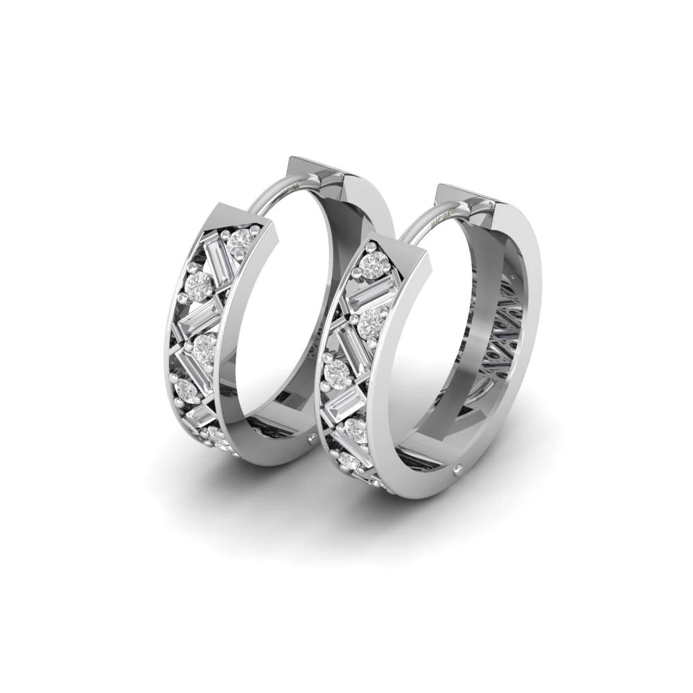 Pargold Solid Gold Geometric Allure Hoop Earrings -Silver_Diamond_Diamond_Static_Silver