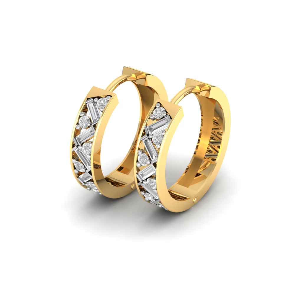 Pargold Solid Gold Geometric Allure Hoop Earrings -Gold_Diamond_Diamond_Static_Gold