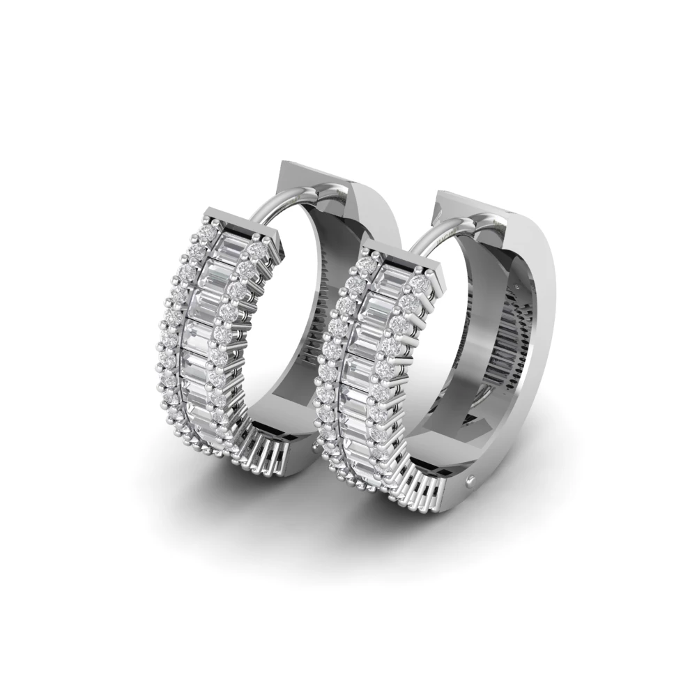 Pargold Solid Gold Luxe Notch Pav√© Hoop Earrings -Silver_Diamond_Diamond_Static_Silver