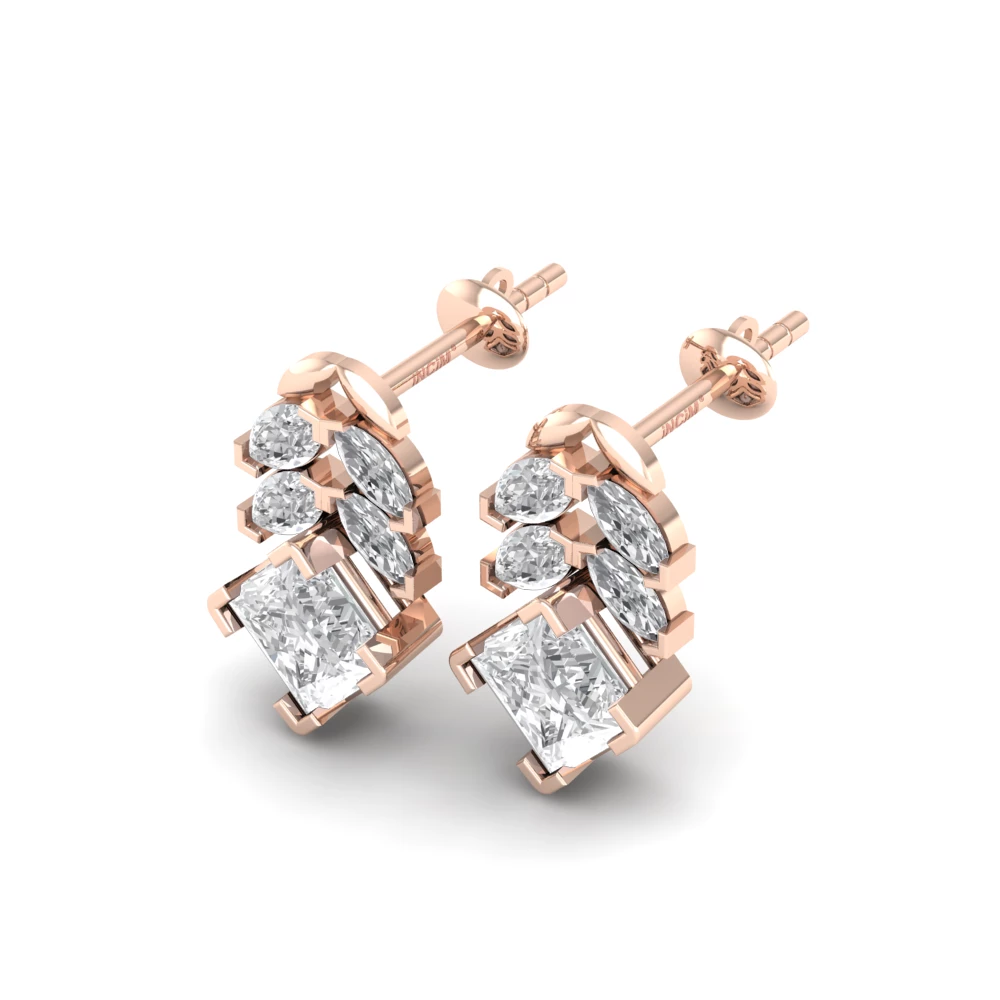 Pargold Solid Gold Geometric Grace Stud Earrings -Rose_Diamond_Diamond_Static_Rose