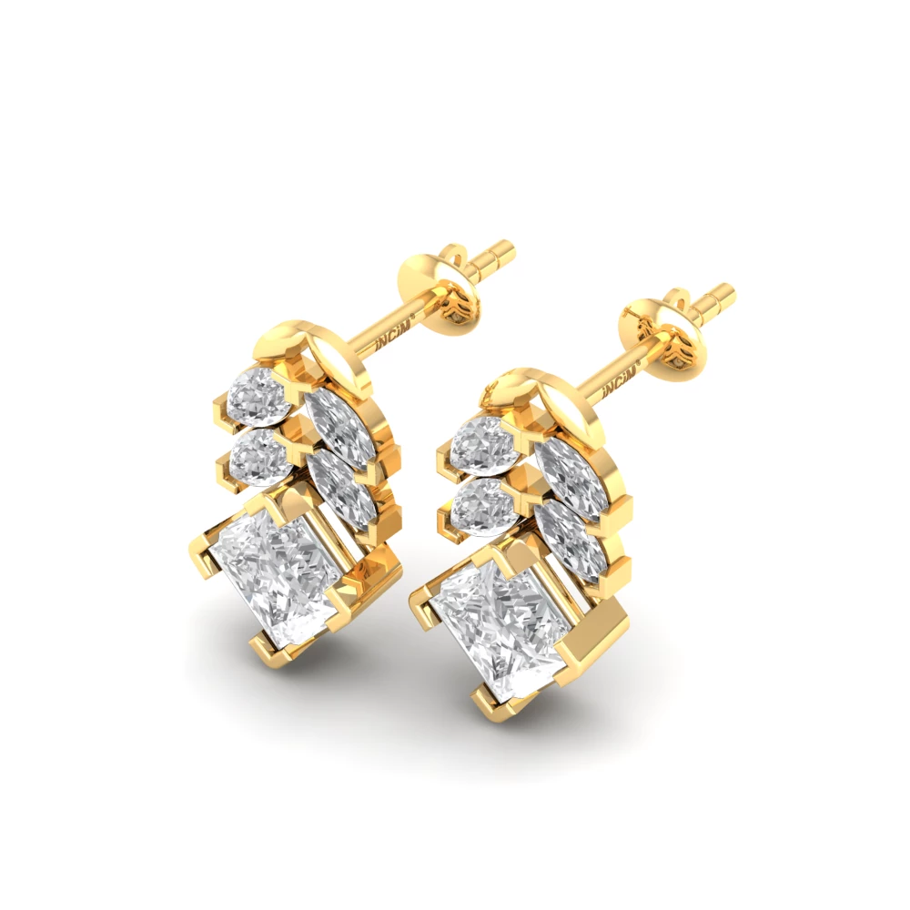 Pargold Solid Gold Geometric Grace Stud Earrings -Gold_Diamond_Diamond_Static_Gold