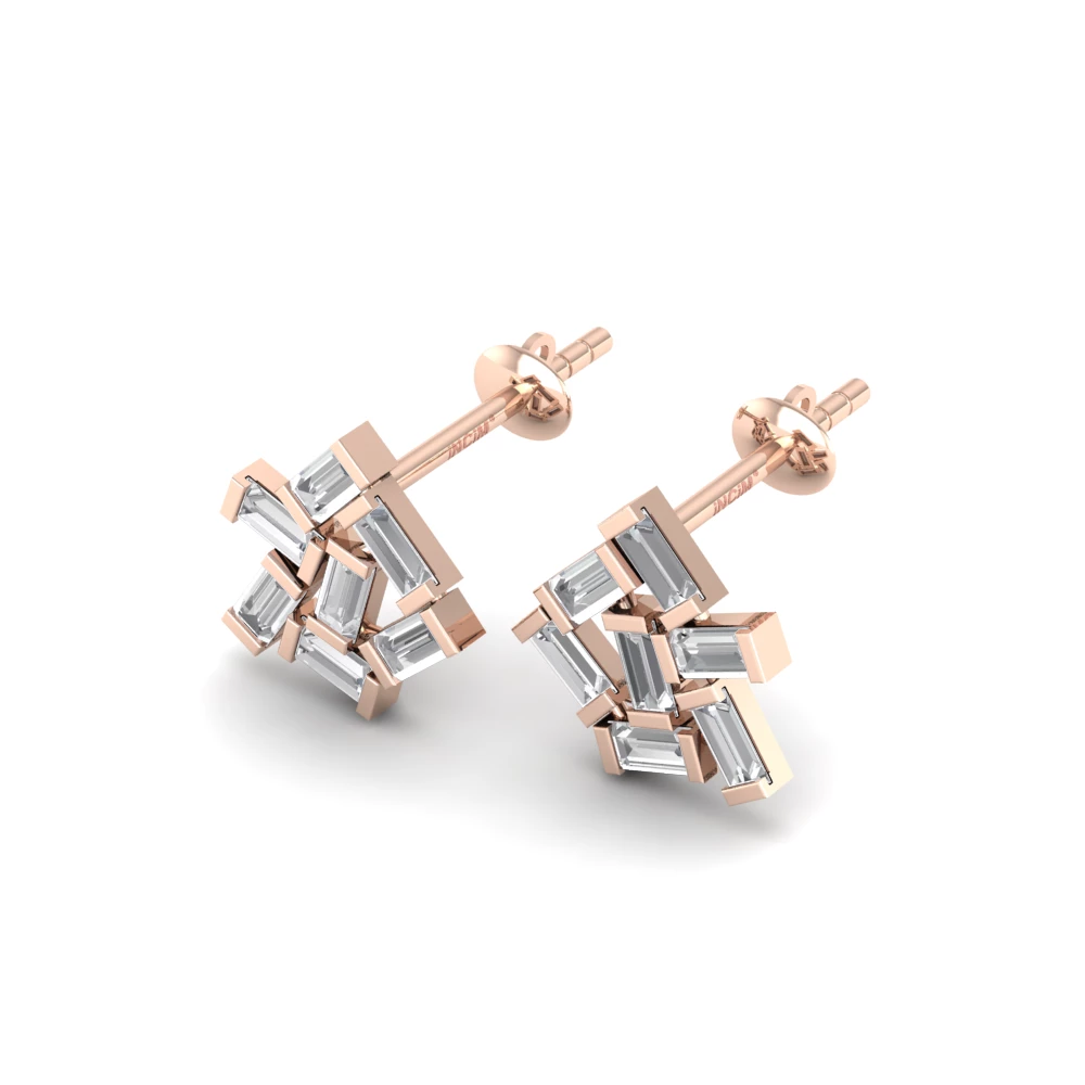 Pargold Solid Gold Avant-Garde Mosaic Stud Earrings -Rose_Diamond_Diamond_Static_Rose