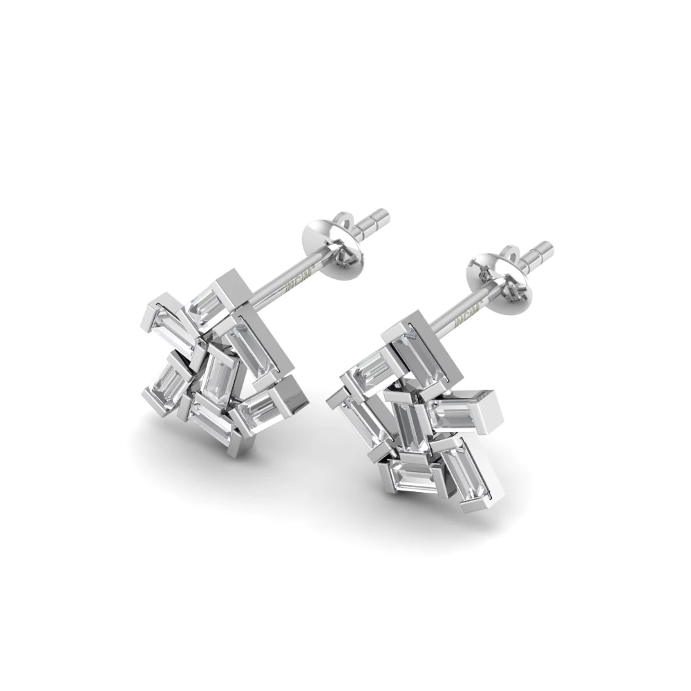 Pargold Solid Gold Avant-Garde Mosaic Stud Earrings -Silver_Diamond_Diamond_Static_Silver