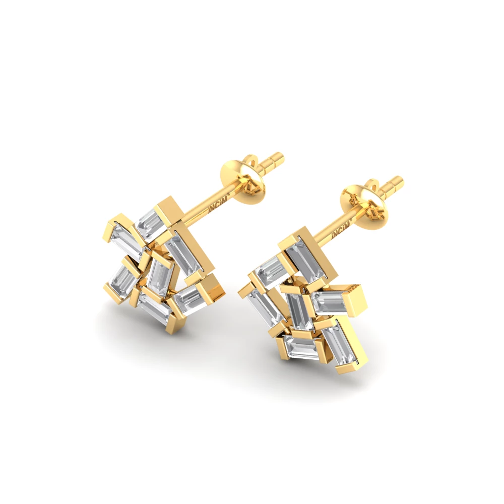 Pargold Solid Gold Avant-Garde Mosaic Stud Earrings -Gold_Diamond_Diamond_Static_Gold