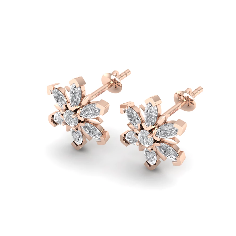 Pargold Solid Gold Blossom Sparkle Stud Earrings -Rose_Diamond_Diamond_Static_Rose