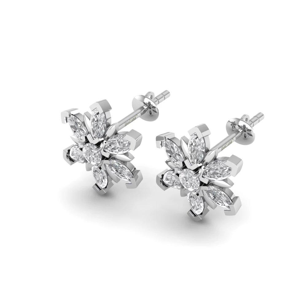 Pargold Solid Gold Blossom Sparkle Stud Earrings -Silver_Diamond_Diamond_Static_Silver