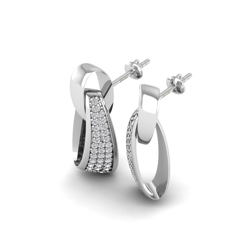 Pargold Solid Gold Pav√© Crescent Hoop Earrings -Silver_Diamond_Diamond_Static_Silver