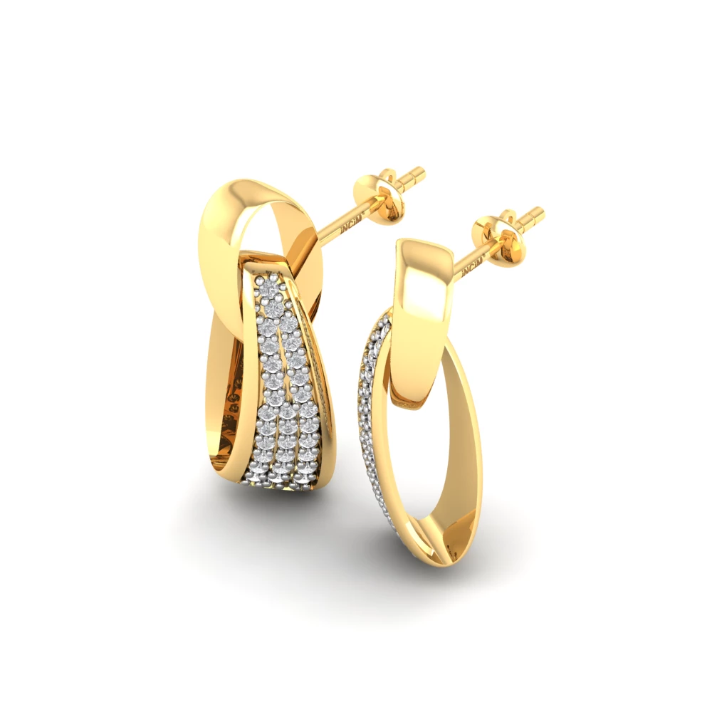 Pargold Solid Gold Pav√© Crescent Hoop Earrings -Gold_Diamond_Diamond_Static_Gold