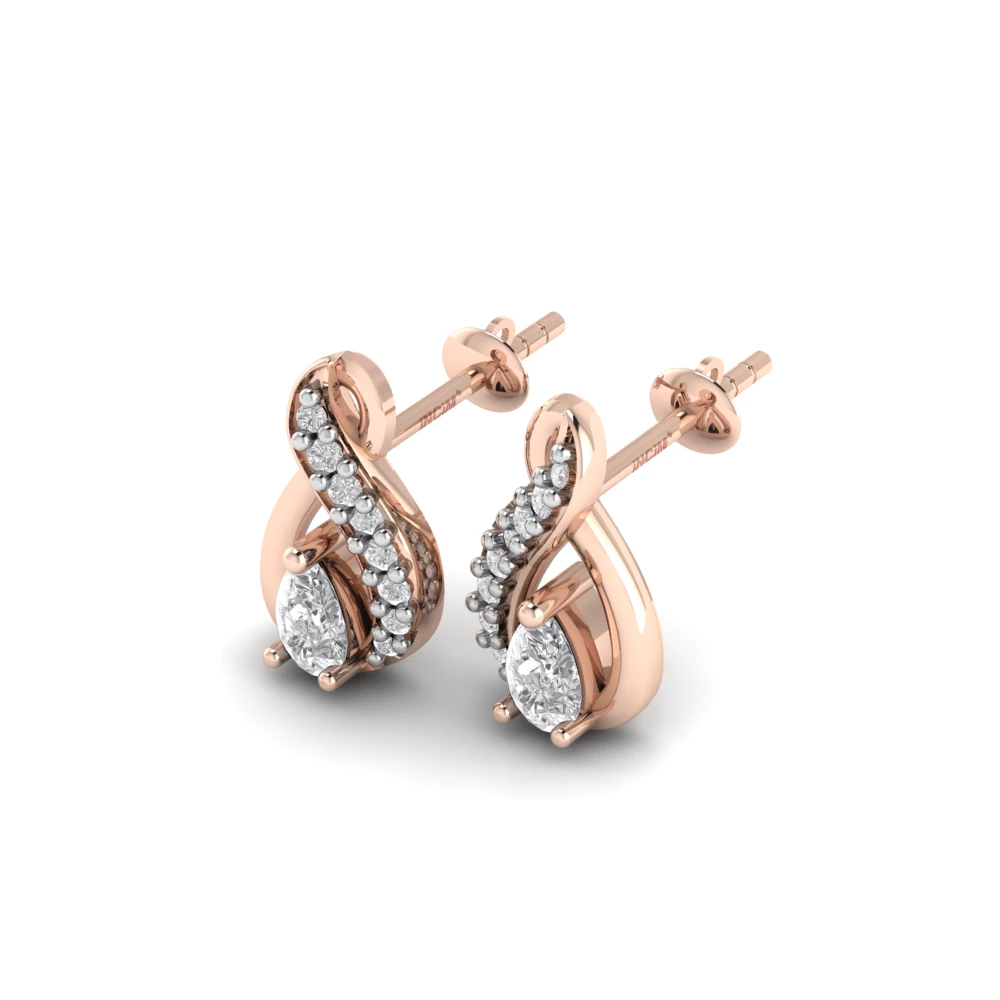 Pargold Solid Gold Elegance Swirl Stud Earrings -Rose_Diamond_Diamond_Static_Rose