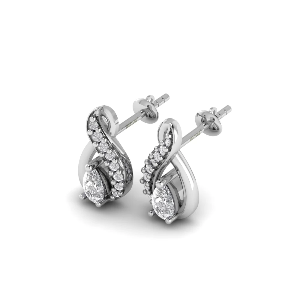 Pargold Solid Gold Elegance Swirl Stud Earrings -Silver_Diamond_Diamond_Static_Silver