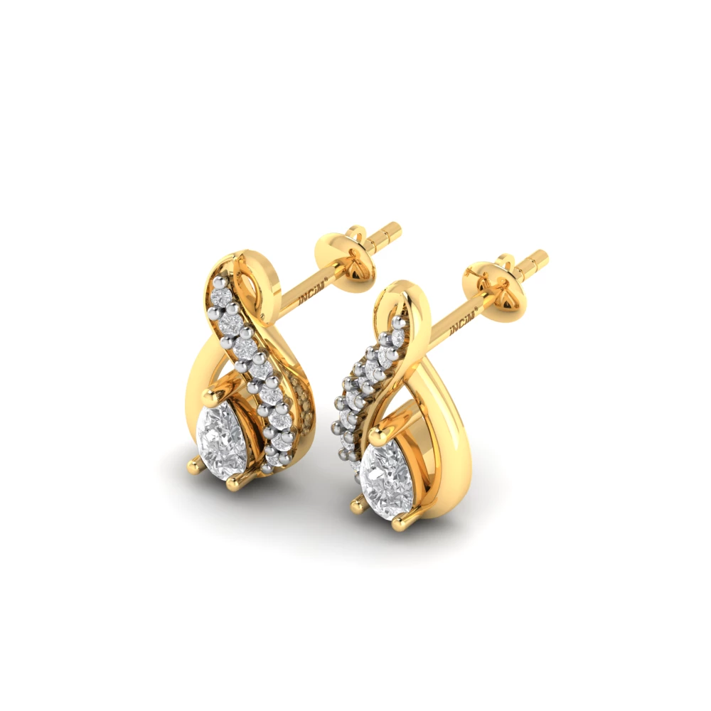 Pargold Solid Gold Elegance Swirl Stud Earrings -Gold_Diamond_Diamond_Static_Gold