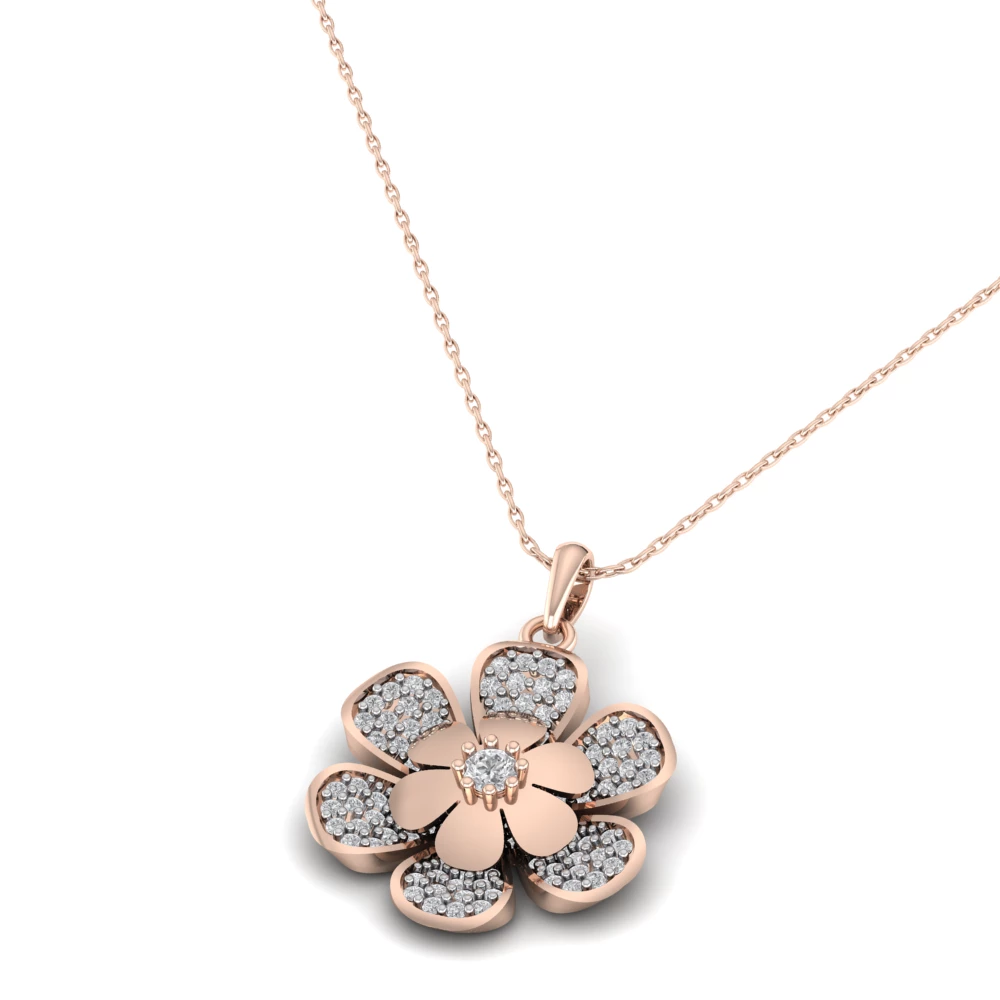 Pargold Solid Gold Bloom Essence Sparkle Pendant -Rose_Diamond_Diamond_Static_Rose