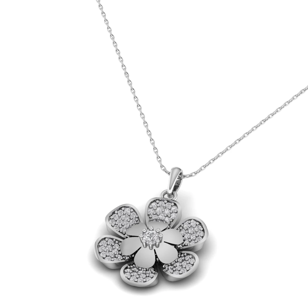 Pargold Solid Gold Bloom Essence Sparkle Pendant -Silver_Diamond_Diamond_Static_Silver