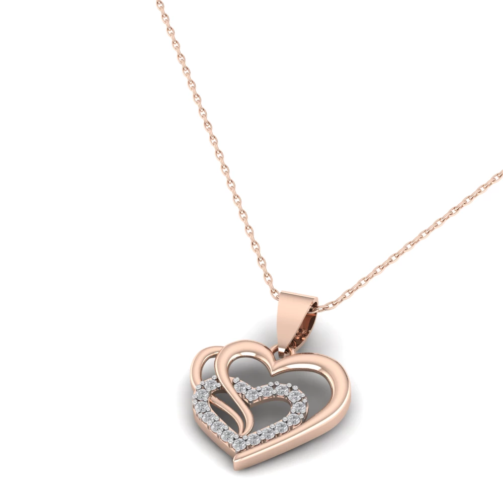 Pargold Solid Gold Entwined Hearts Spark Pendant -Rose_Diamond_Diamond_Static_Rose