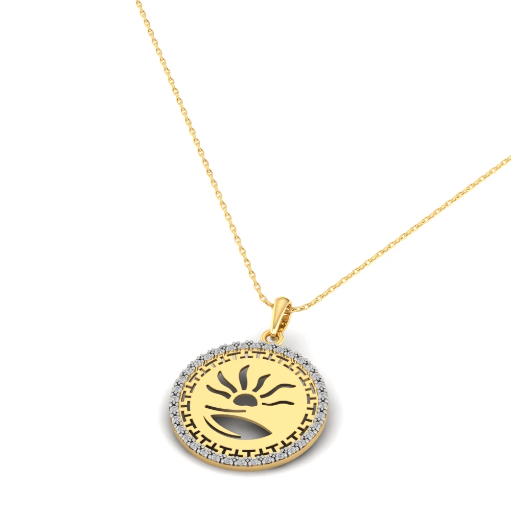 Pargold Solid Gold Sunbeam Fine Circle Pendant -Gold_Diamond_Diamond_Static_Gold