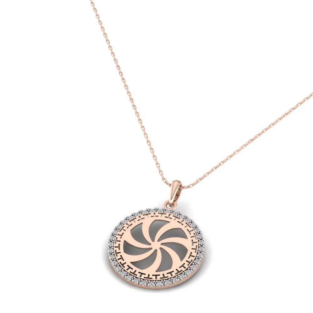 Pargold Solid Gold Celestial Bloom Halo Pendant/Armenian Infinity Gleam Necklace -Rose_Diamond_Diamond_Static_Rose