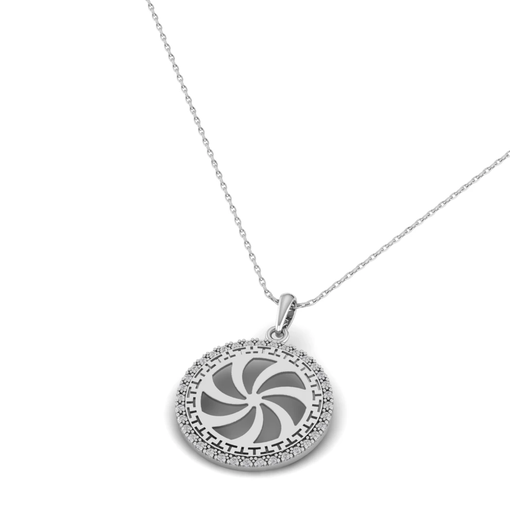 Pargold Solid Gold Celestial Bloom Halo Pendant/Armenian Infinity Gleam Necklace -Silver_Diamond_Diamond_Static_Silver