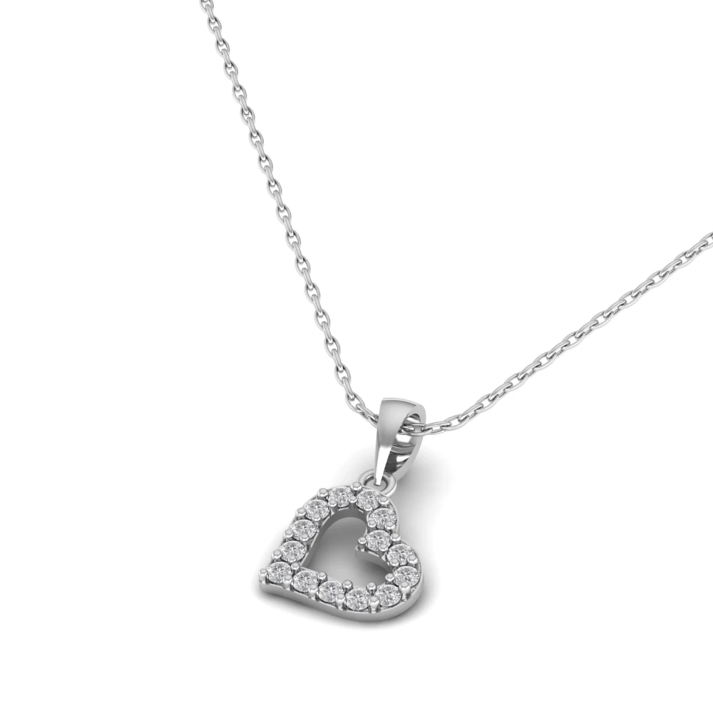 Pargold Solid Gold Heart Silhouette Pendant -Silver_Diamond_Diamond_Static_Silver