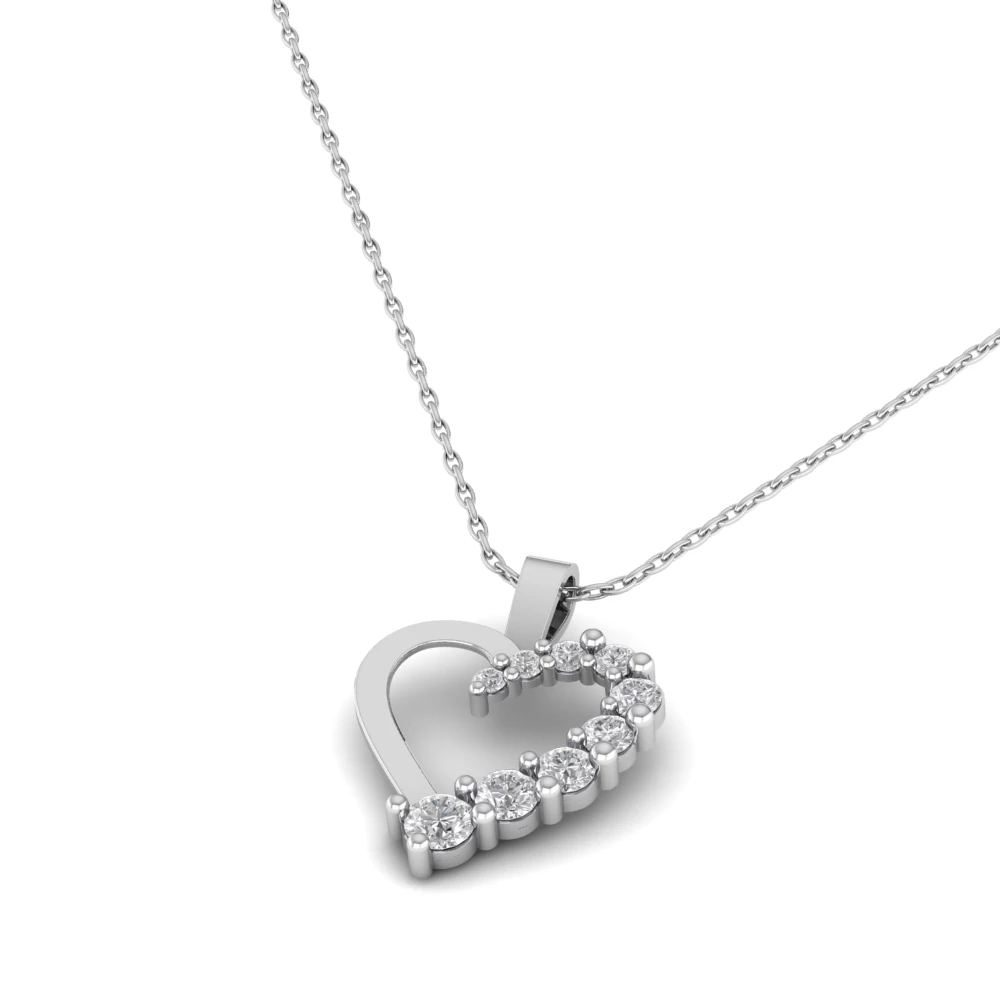 Pargold Solid Gold Asymmetrical Brilliance Heart Pendant -Silver_Diamond_Diamond_Static_Silver