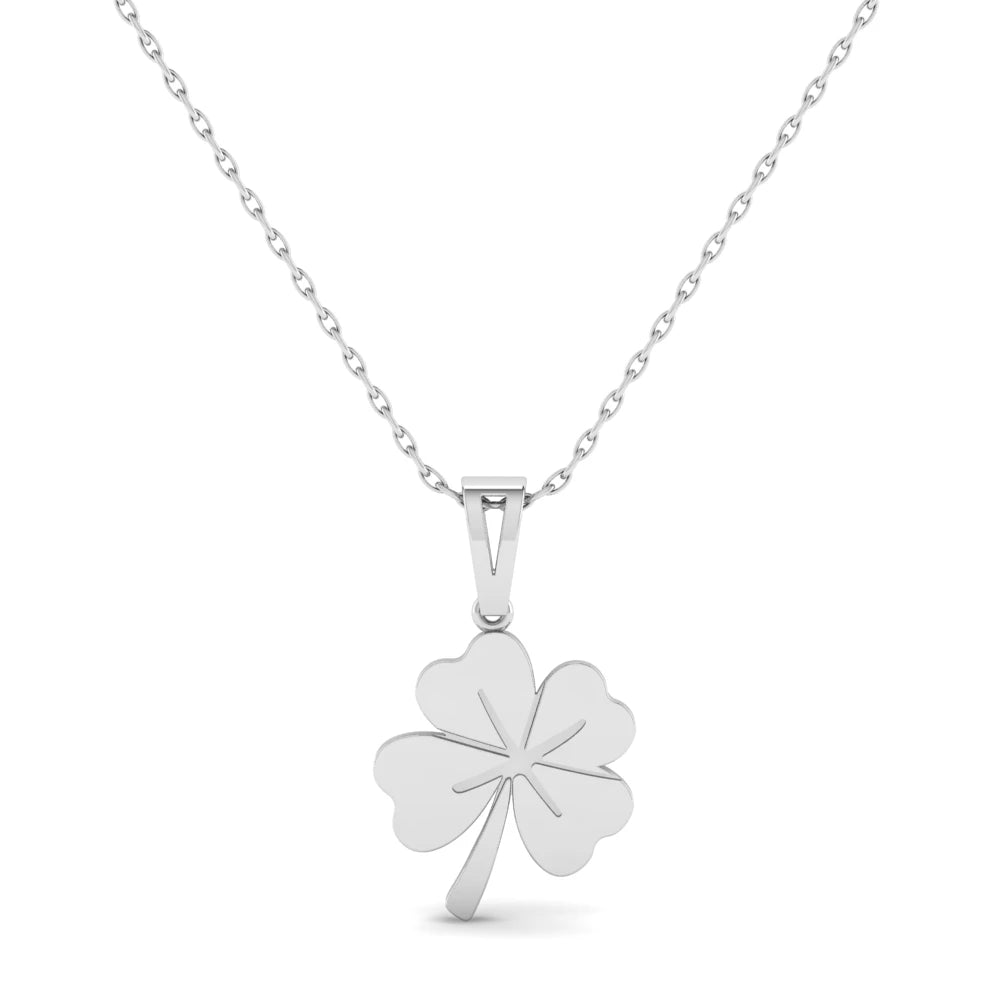 Pargold Solid Gold Four-Leaf Clover Charm Pendant -Silver_Static_Silver