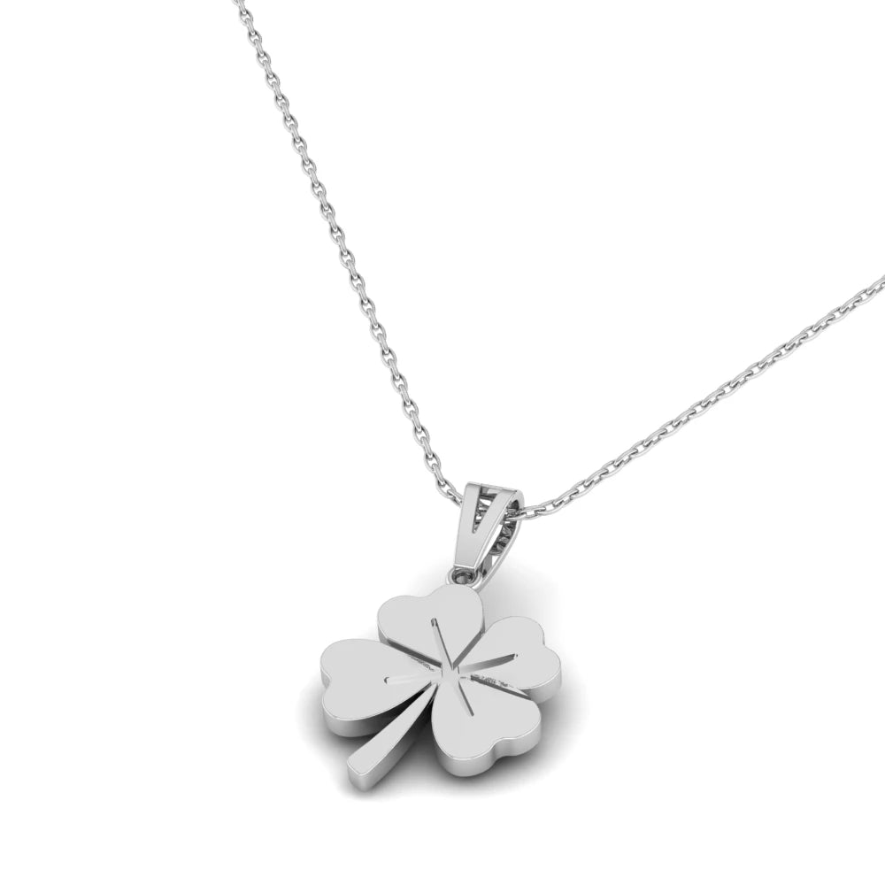 Pargold Solid Gold Four-Leaf Clover Charm Pendant -Silver_Static_Silver