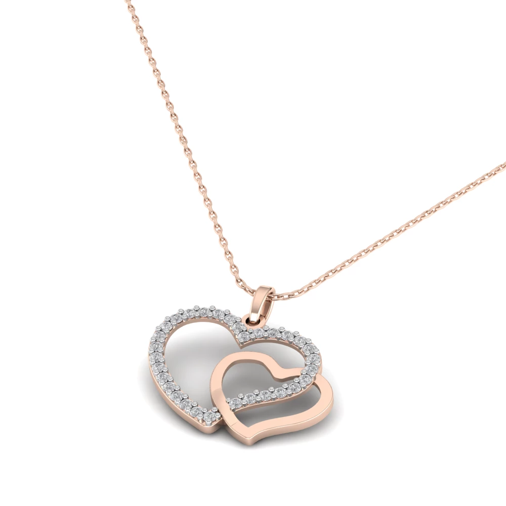 Pargold Solid Gold Entwined Radiance Dual Heart Pendant -Rose_Diamond_Diamond_Static_Rose