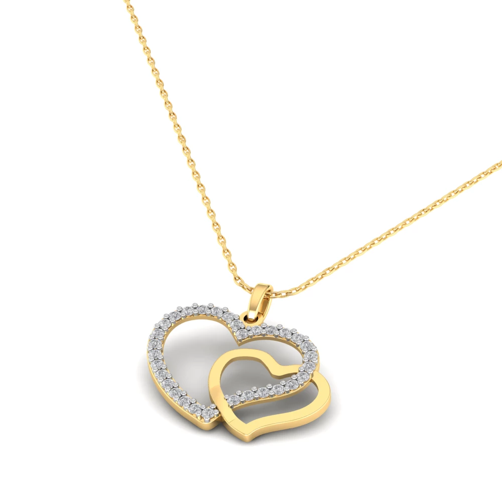 Pargold Solid Gold Entwined Radiance Dual Heart Pendant -Gold_Diamond_Diamond_Static_Gold