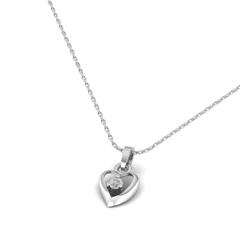 Pargold Solid Gold Lustrous Heart Solitaire Pendant -Silver_Diamond_Static_Silver