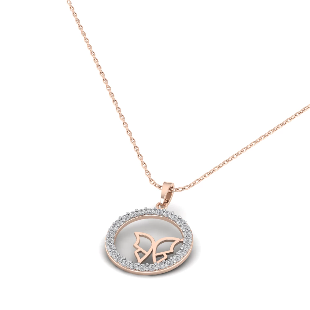 Pargold Solid Gold Encircled Butterfly Spark Pendant -Rose_Diamond_Diamond_Static_Rose