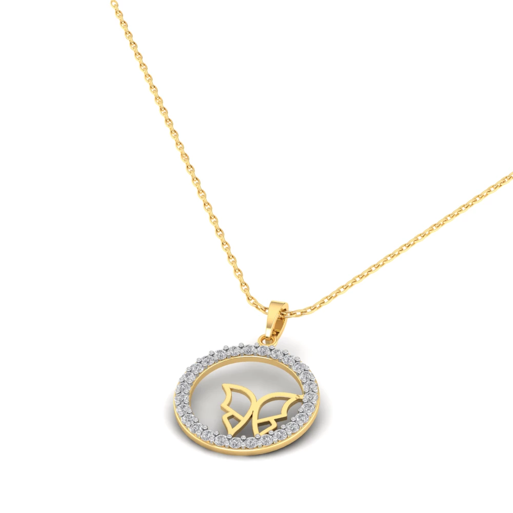 Pargold Solid Gold Encircled Butterfly Spark Pendant -Gold_Diamond_Diamond_Static_Gold