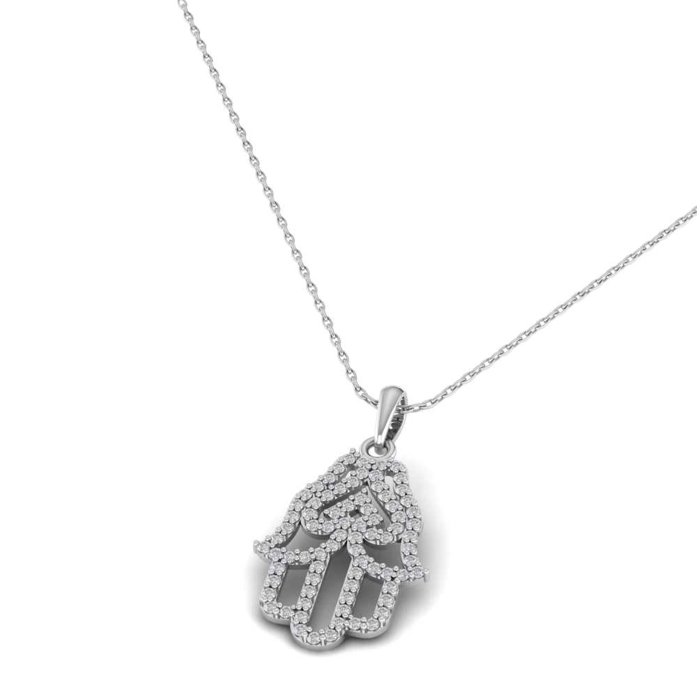 Pargold Solid Gold Protector Hamsa Hand Pendant -Silver_Diamond_Diamond_Static_Silver