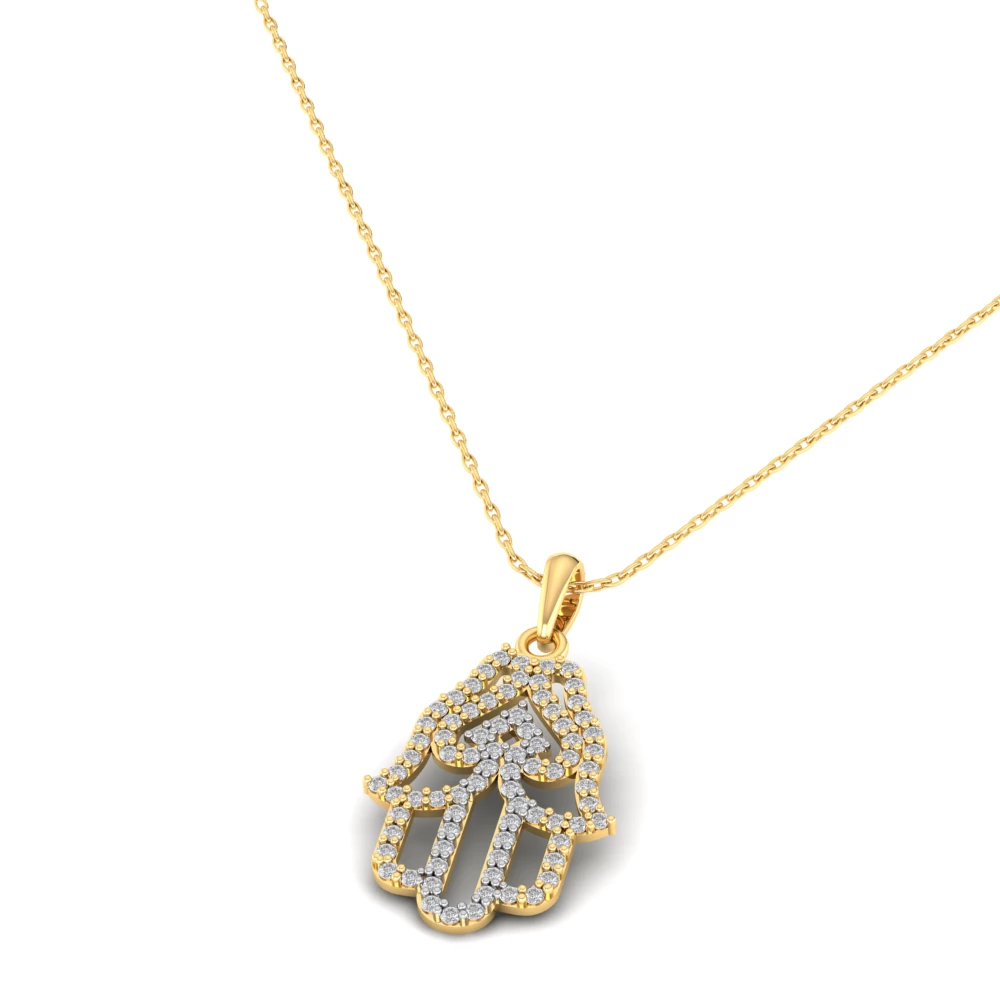 Pargold Solid Gold Protector Hamsa Hand Pendant -Gold_Diamond_Diamond_Static_Gold