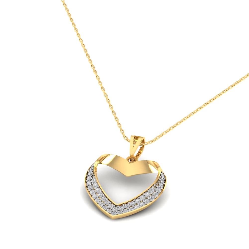 Pargold Solid Gold Asymmetric Sparkle Heart Pendant -Gold_Diamond_Diamond_Static_Gold