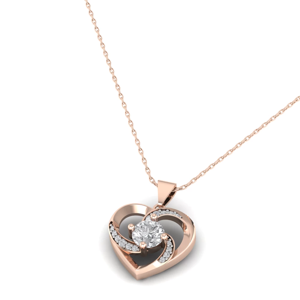 Pargold Solid Gold Solitaire Heart Pendant -Rose_Diamond_Diamond_Static_Rose