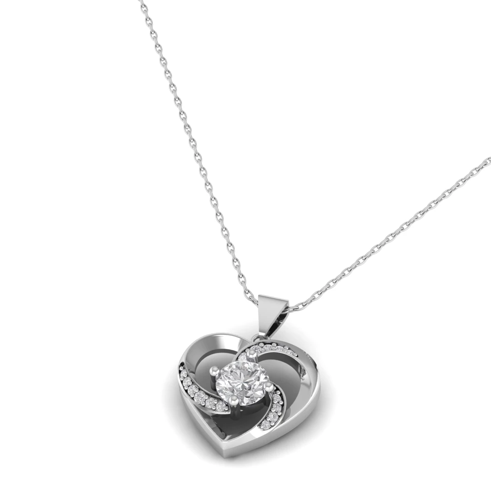 Pargold Solid Gold Solitaire Heart Pendant -Silver_Diamond_Diamond_Static_Silver