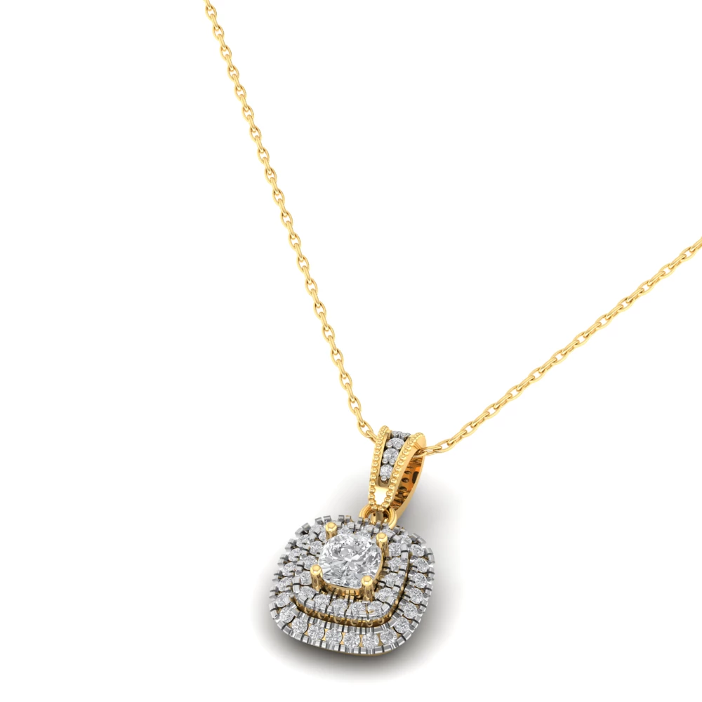 Pargold Solid Gold Luxe Square Halo Pendant -Gold_Diamond_Diamond_Static_Gold