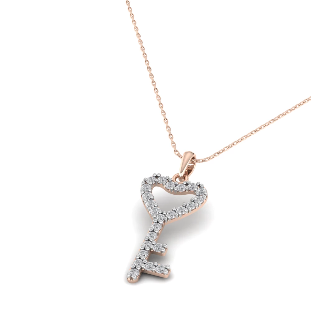 Pargold Solid Gold Captivating Heart Key Pendant -Rose_Diamond_Diamond_Static_Rose