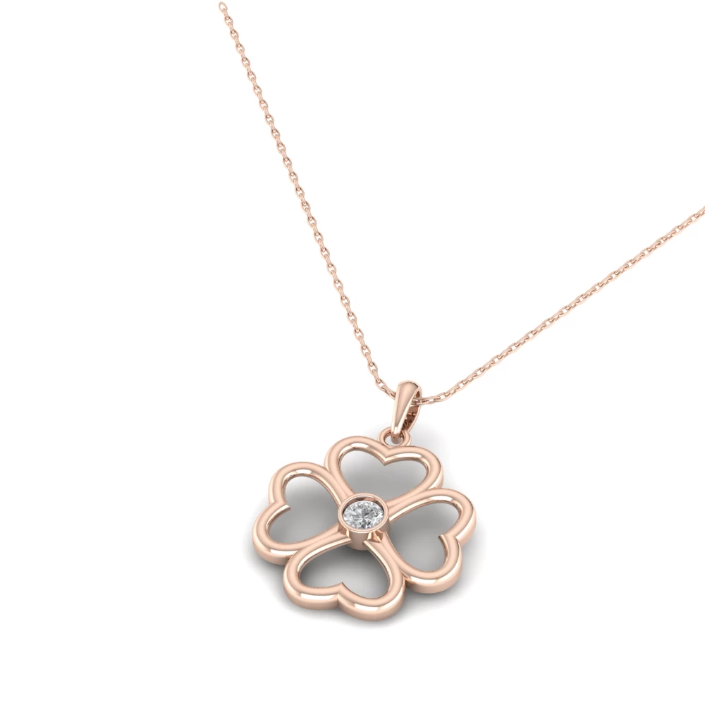 Pargold Solid Gold Lucky Heart Clover Pendant -Rose_Diamond_Static_Rose