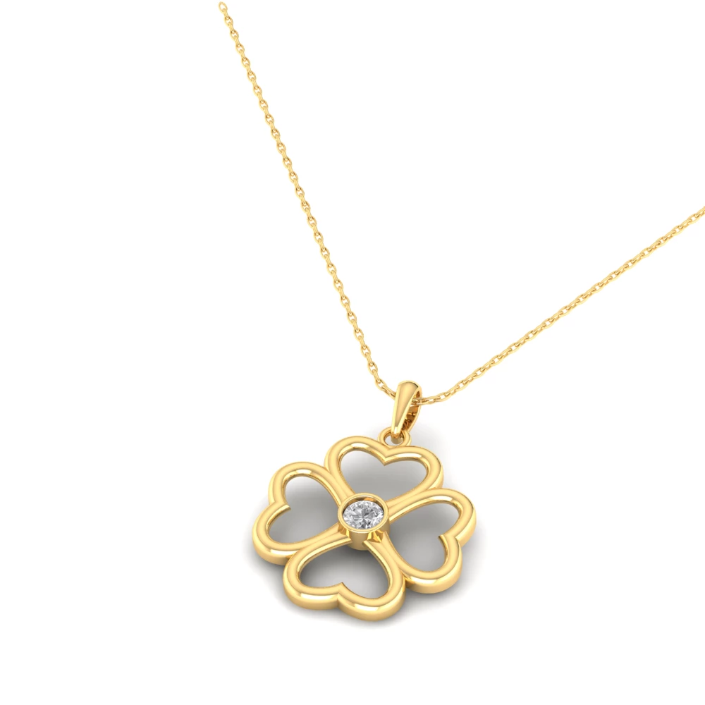 Pargold Solid Gold Lucky Heart Clover Pendant -Gold_Diamond_Static_Gold