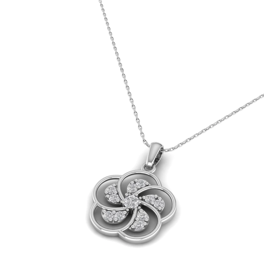 Pargold Solid Gold Eternal Blossom Sparkle Pendant -Silver_Diamond_Diamond_Static_Silver