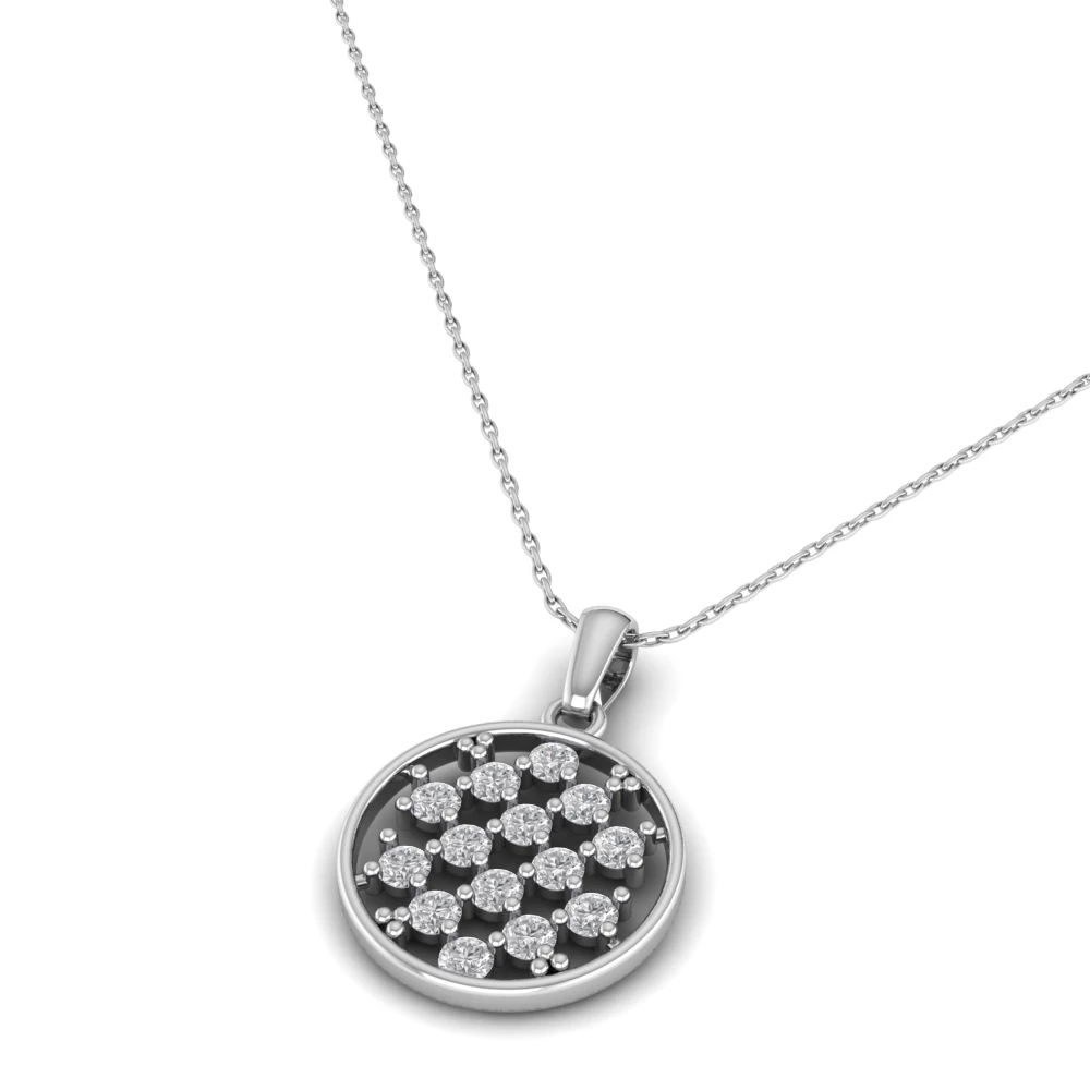 Pargold Solid Gold Radiant Mosaic Circle Pendant -Silver_Diamond_Diamond_Static_Silver