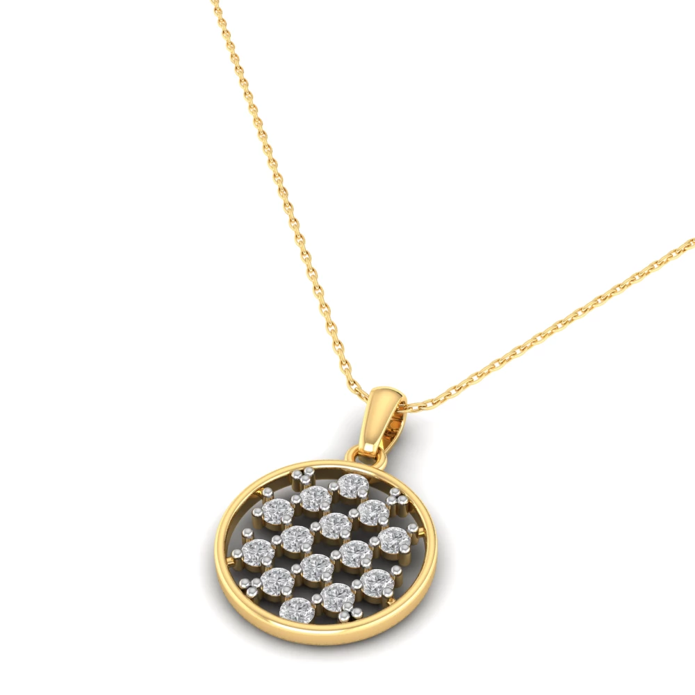 Pargold Solid Gold Radiant Mosaic Circle Pendant -Gold_Diamond_Diamond_Static_Gold