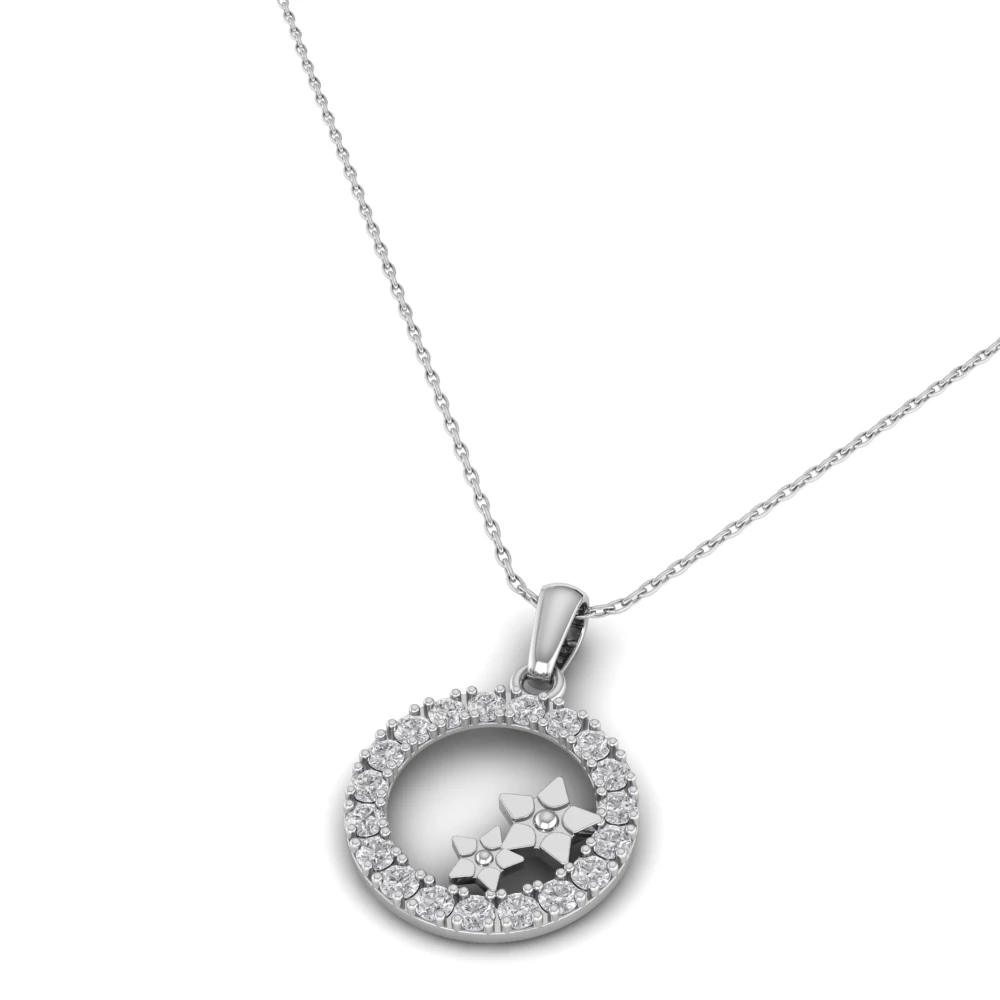 Pargold Solid Gold Stellar Gleam Circle Pendant -Silver_Diamond_Diamond_Static_Silver